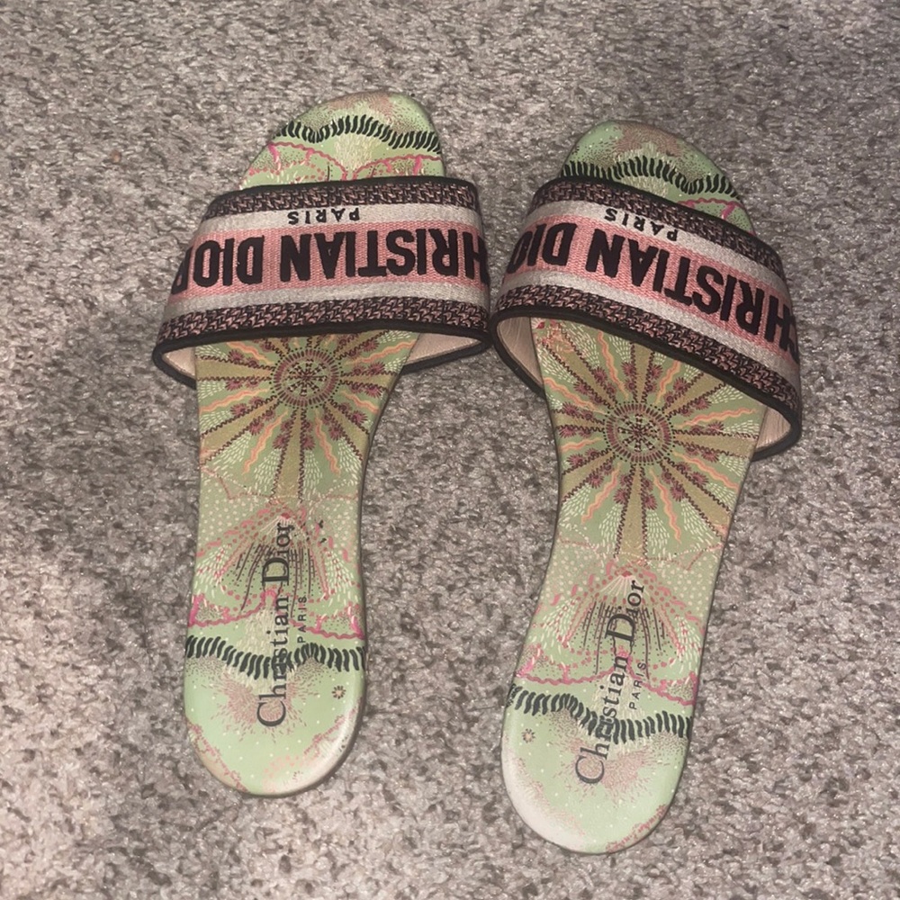 Christian Dior pink and green sandals